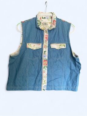 Vintage Koret City Blues Floral Denim Vest Large Cottagecore
